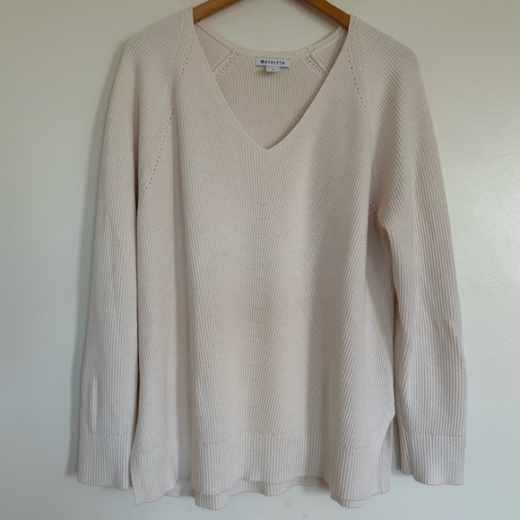 Athleta Hanover Extra Fine Merino Wool Blend Neutral Sweater Size Large - Picture 3 of 15